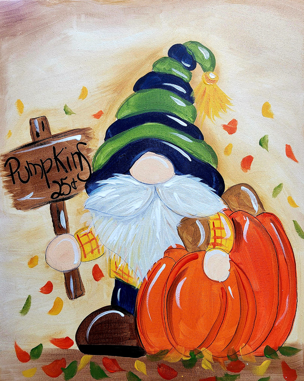Fall Gnome with Pumpkins 8" x 10" Paint Kit